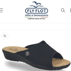 FLY FLOT Black Mesh Wedge Heel Sandal Slide Size US 9